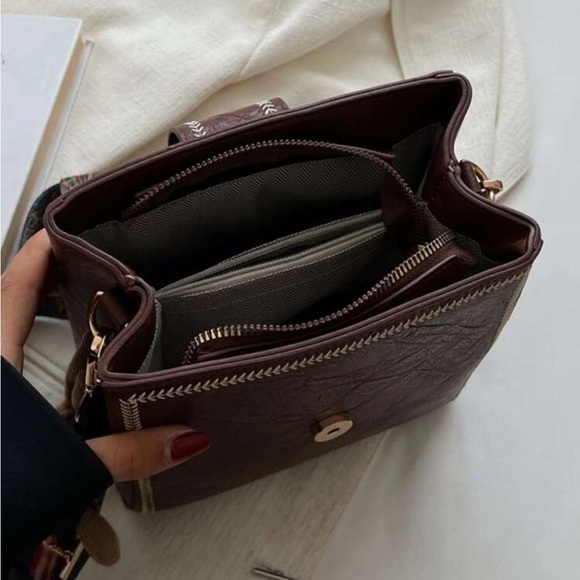 Brown Vegan Leather Western Strap Shoulder Crossbody - Picture 8 of 8